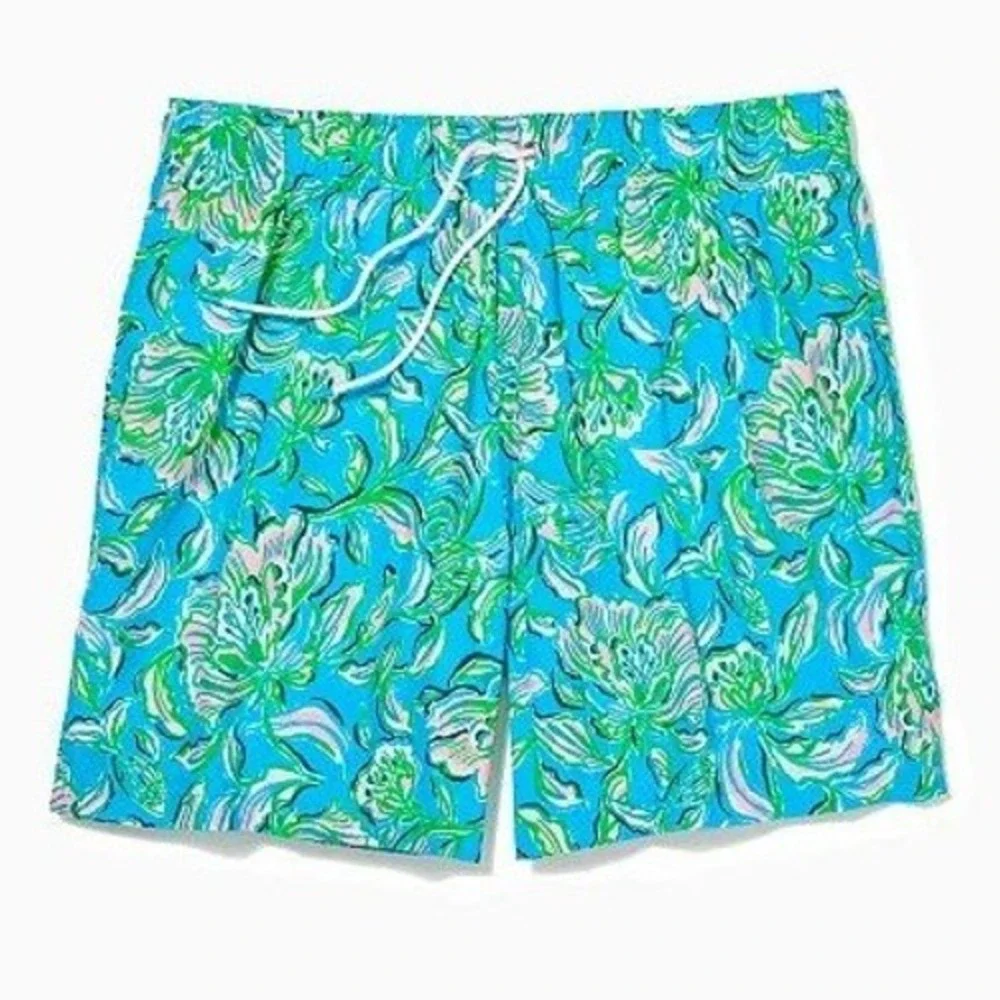 Lilly Pulitzer Capri Trunk Swim Shorts Floral Print Blue Green Pink Size XL